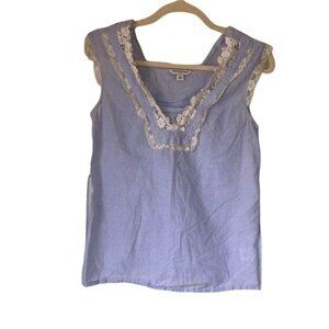 Banana Republic XS Blue Cotton Lace Trim Sleeveless Top